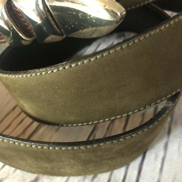 CALE Genuine Lizard Belt Mens -Spain- Green/ Brown Reptile Skin M-2459-3-44 - Picture 5 of 9